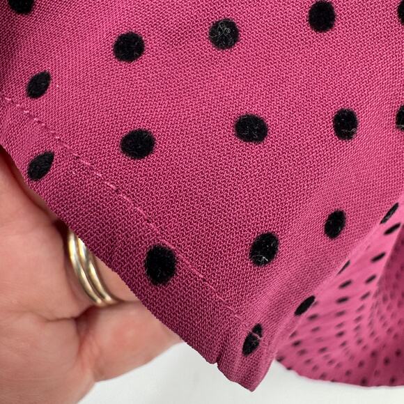 41 Hawthorn Dress Womens Medium Burgundy Clip Dot Roll Tab Sleeves Belted V-Neck - Picture 9 of 10